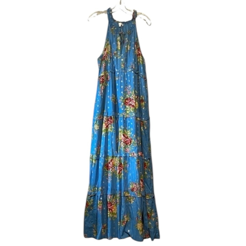 Anthropologie House Of Harlow 1960 Helena Dress Blue Floral Tiered Maxi Large